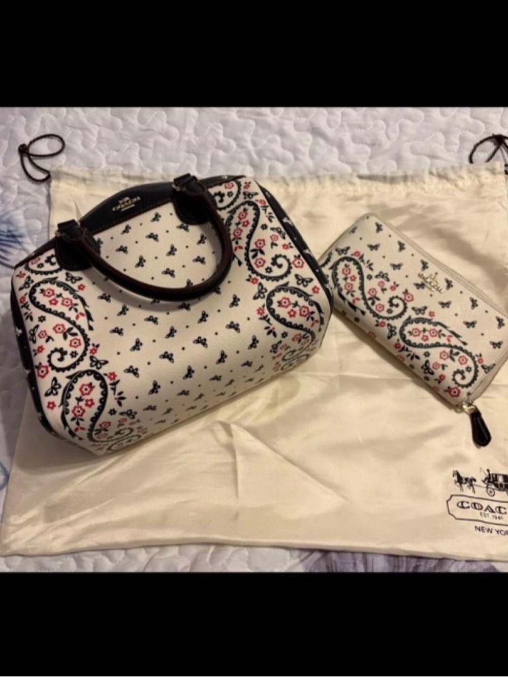 COACH Mini Bennett Butterfly Bandana w Zip Wallet in Black and Pink Trim